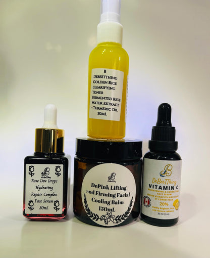 Holiday Bundles: Golden Rice Clarifying Toner
Rose Dew Drops Hydrating Serum
DePink Cooling & Lifting Balm
Vitamin C Brightening Serum